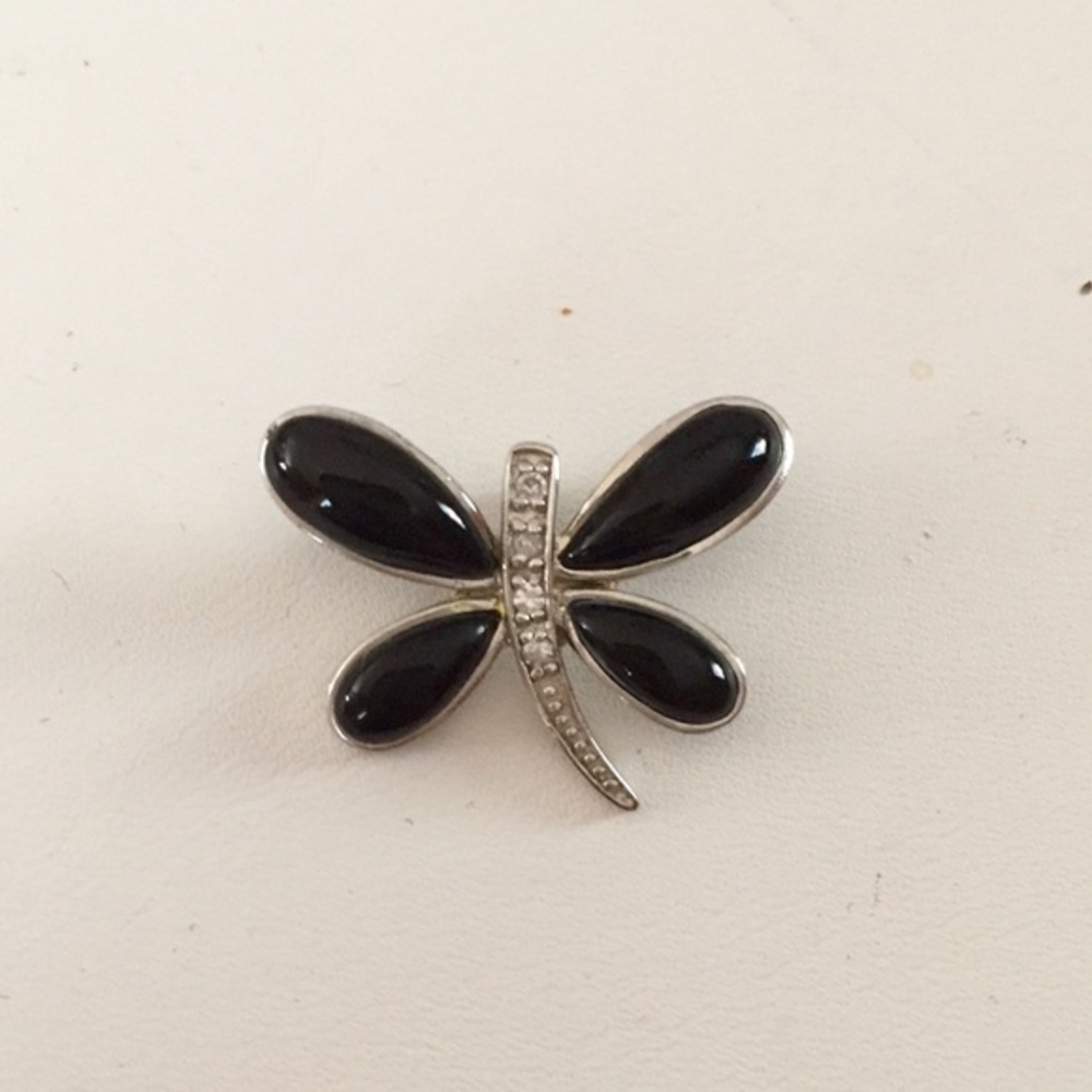 Sterling silver 925 and Black Onyx‎ Crystal Dragonfly Slide Pendant